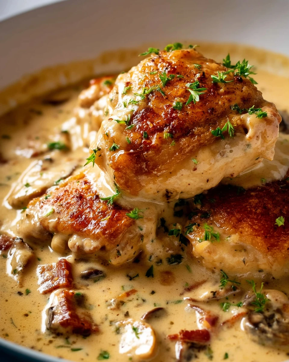 Delicious Chicken Fricassee served with creamy sauce and fresh herbs.