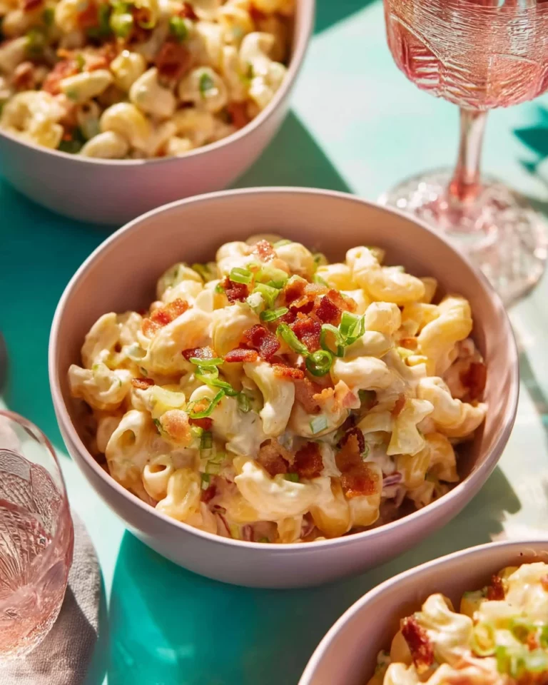 Delicious chicken pasta salad with creamy dressing served in a bowl