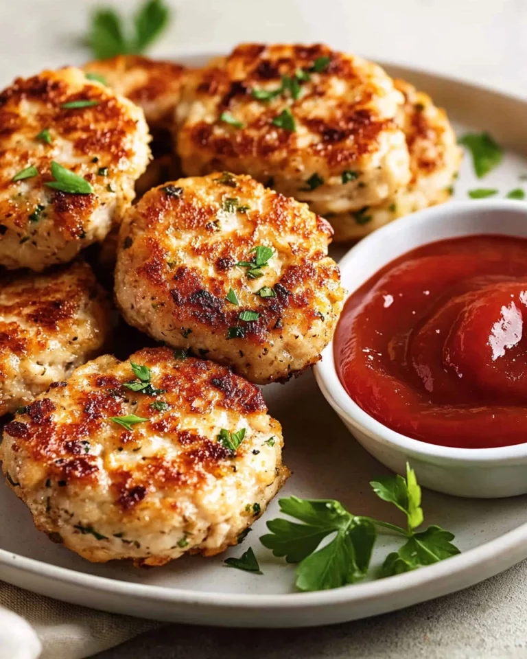 Deliciously cooked chicken rissoles served on a plate with garnish