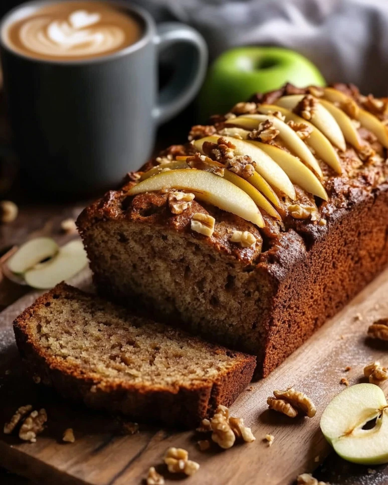 Freshly baked cinnamon apple bread with sweet cinnamon glaze