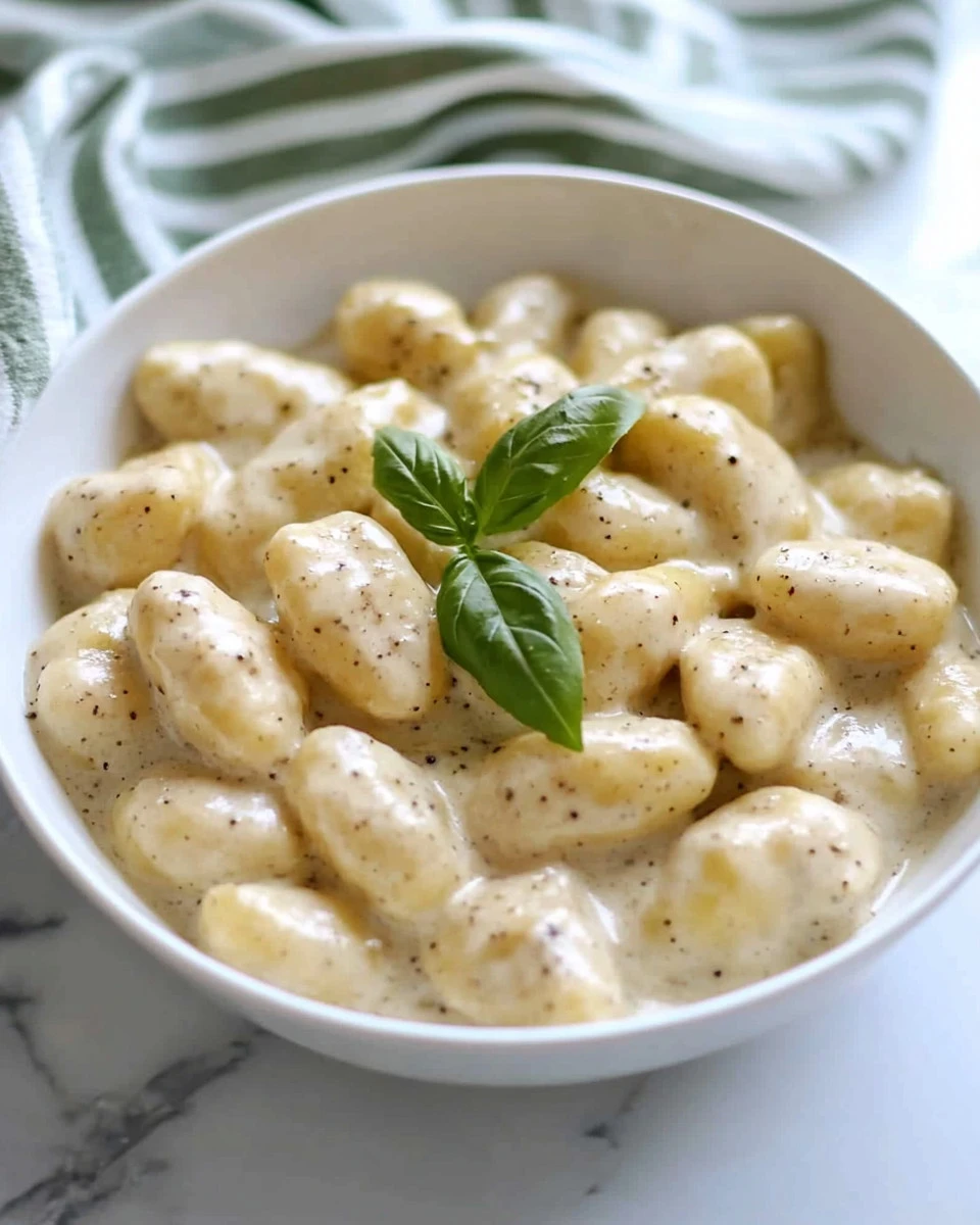 Plate of delicious homemade gnocchi served with sauce and herbs