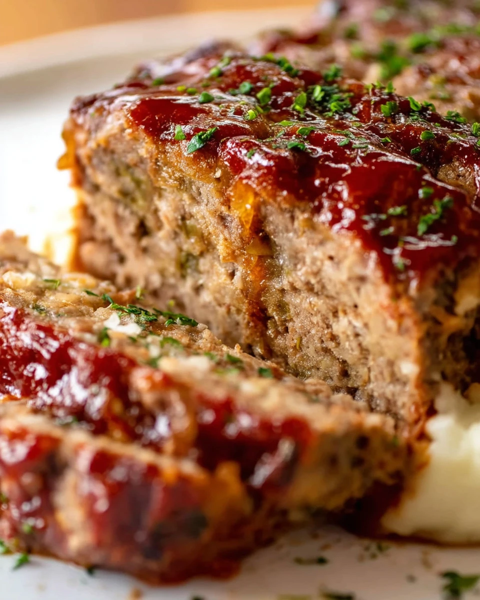 Delicious homemade meatloaf served with mashed potatoes and vegetables