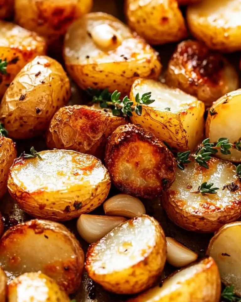 Plate of deliciously easy roast potatoes, golden and crispy, perfect side dish.