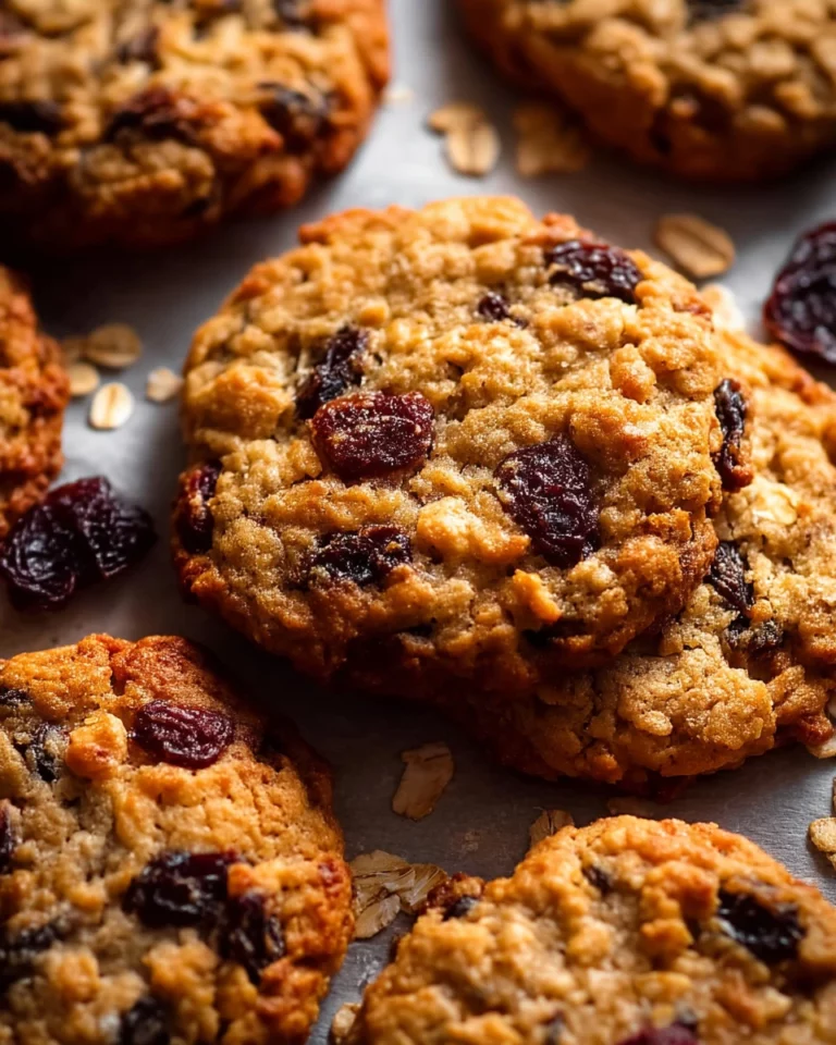 Deliciously soft and chewy oatmeal raisin cookies on a rustic background