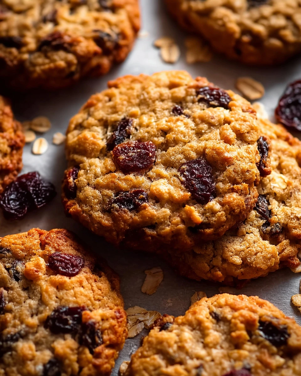 Deliciously soft and chewy oatmeal raisin cookies on a rustic background