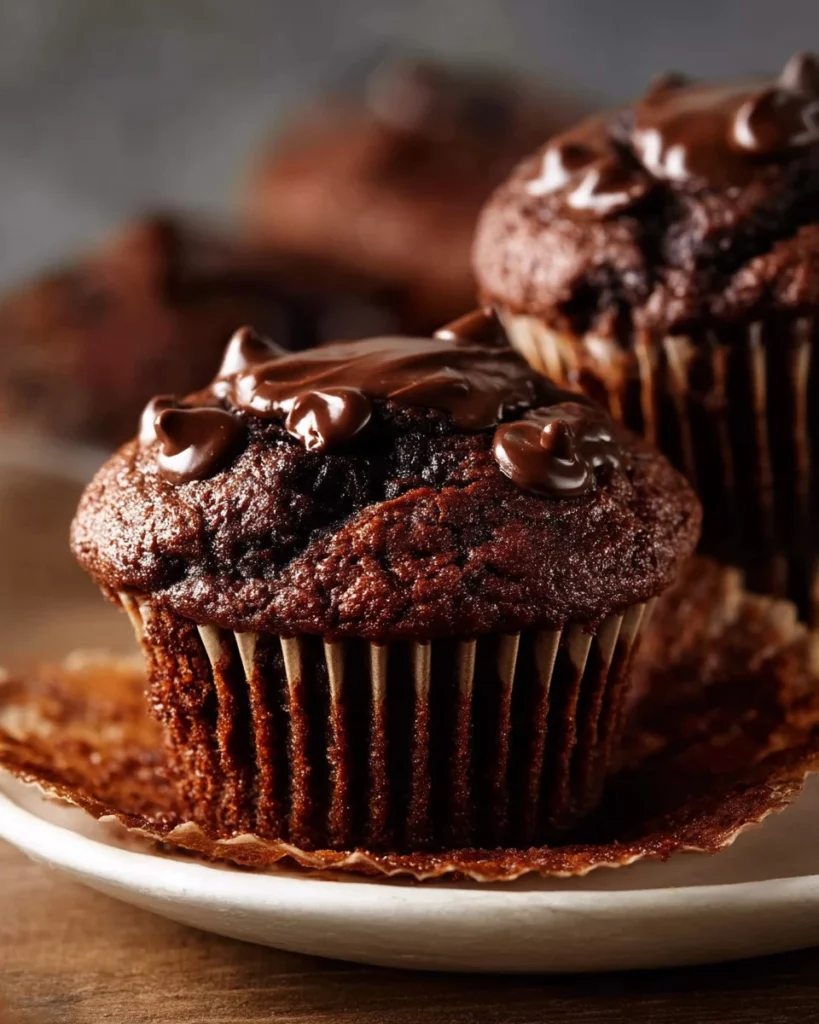 Freshly baked chocolate muffins with a rich chocolate flavor