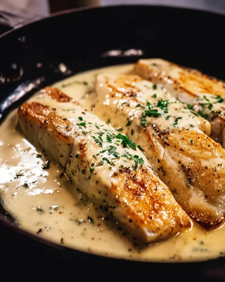 Delicious fish fillet served with a flavorful white wine sauce