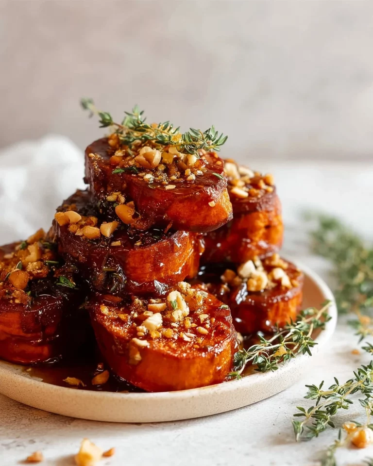 Delightful fondant sweet potatoes with maple butter pecans served in a dish