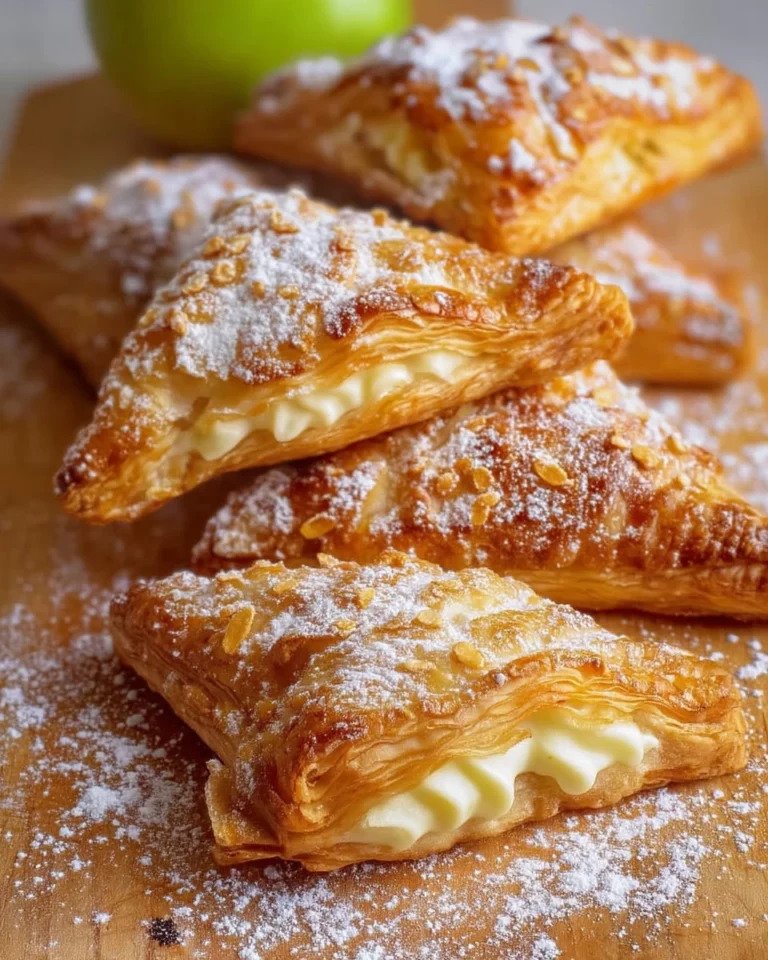 Freshly baked apple turnovers with creamy filling on a rustic plate