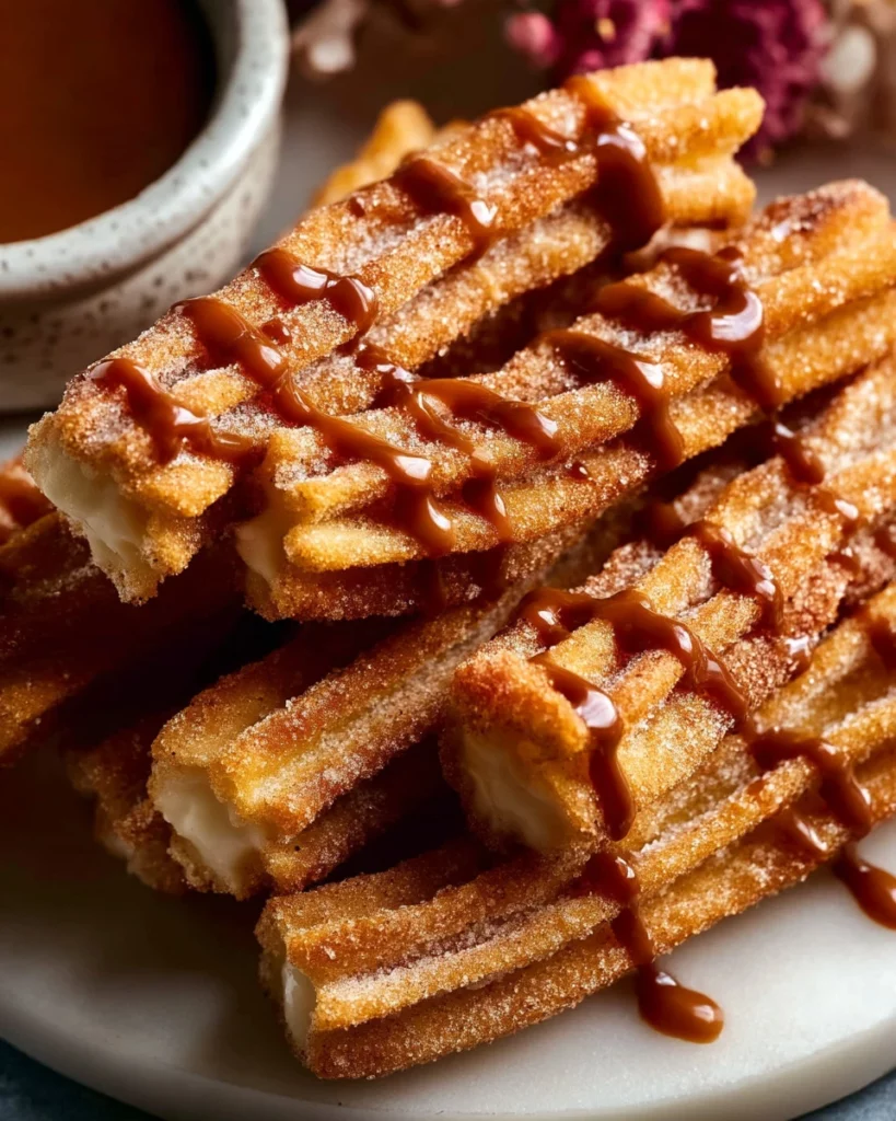 Delicious homemade churros served with chocolate sauce for dipping