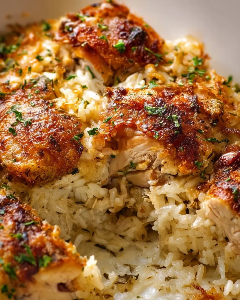 Delicious oven baked chicken served alongside rice on a plate