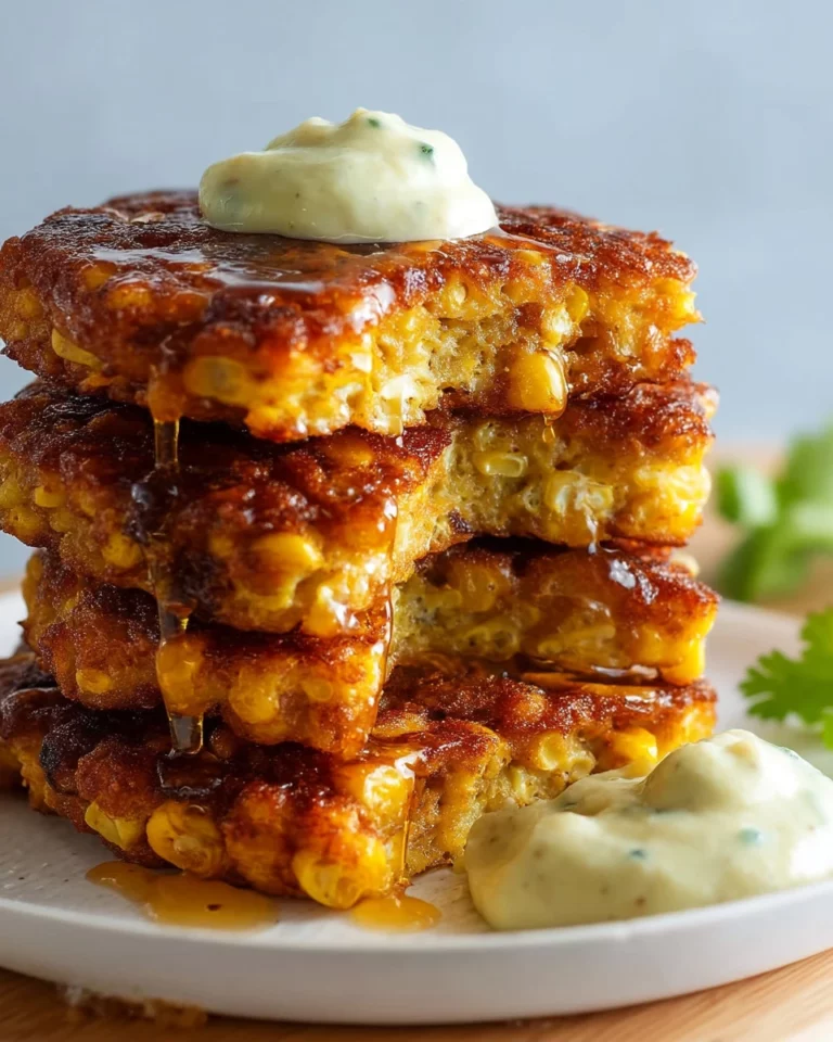 Plate of extra crispy corn fritters served with dipping sauce
