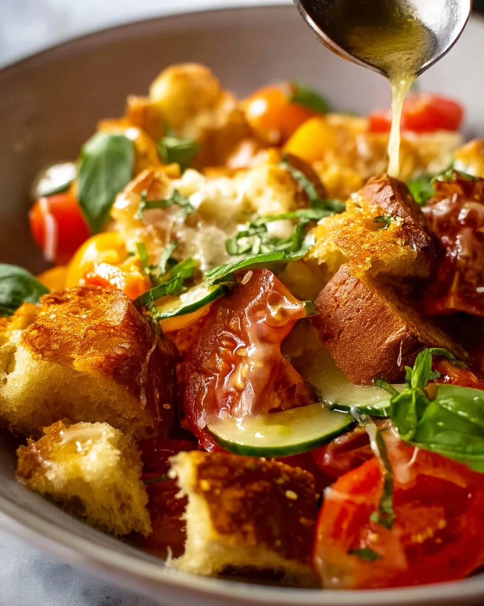 Delicious fresh and flavorful Panzanella salad with tomatoes and bread
