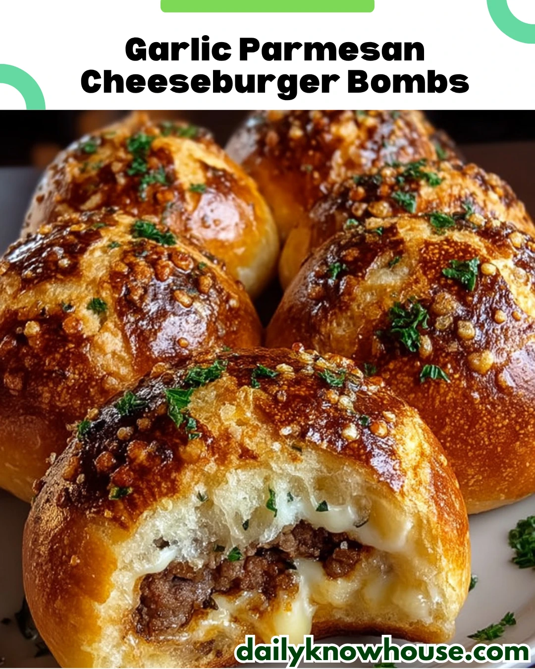 Garlic parmesan cheeseburger bombs served on a platter