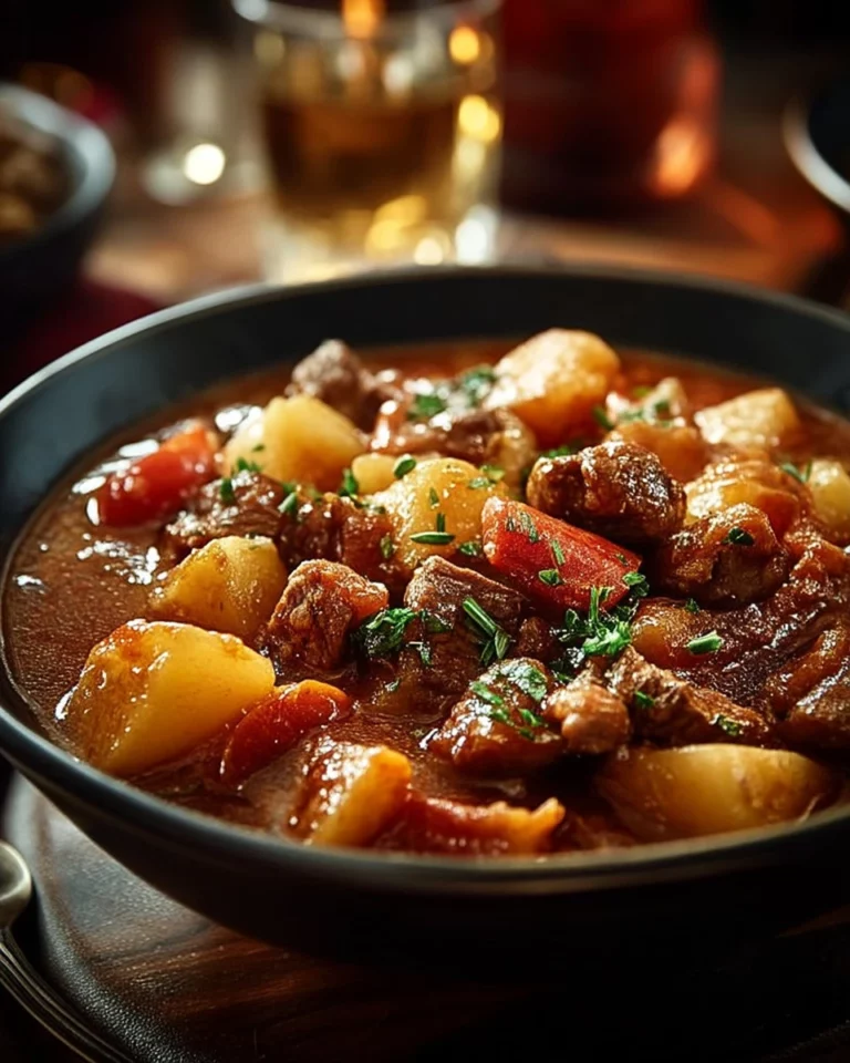Delicious bowl of traditional German Goulash served with bread