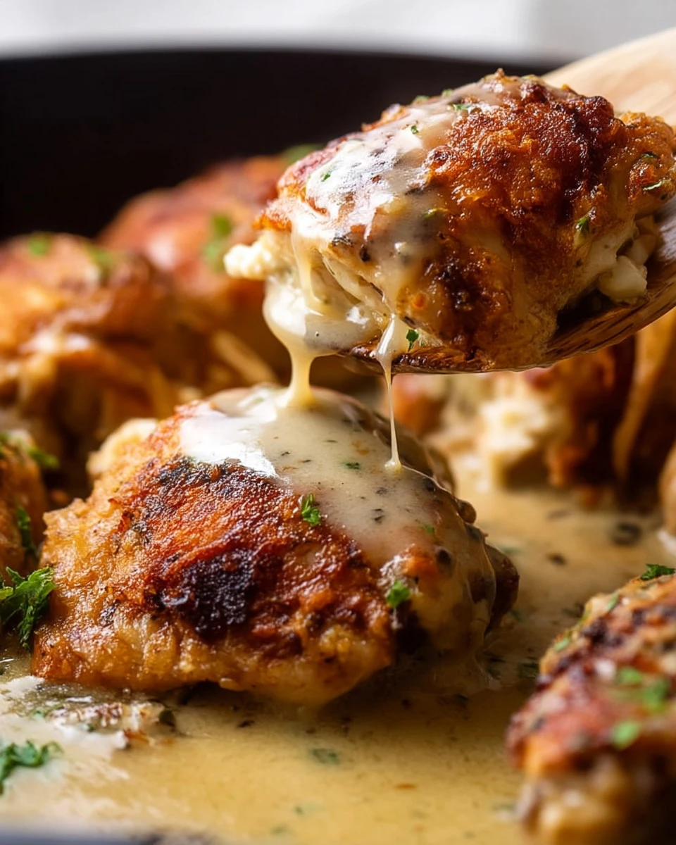 Delicious gravy baked chicken served with sides on a dinner table
