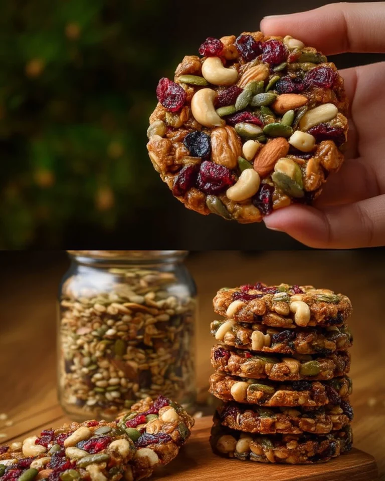 Healthy oat cookies with dried fruit and nuts on a wooden table