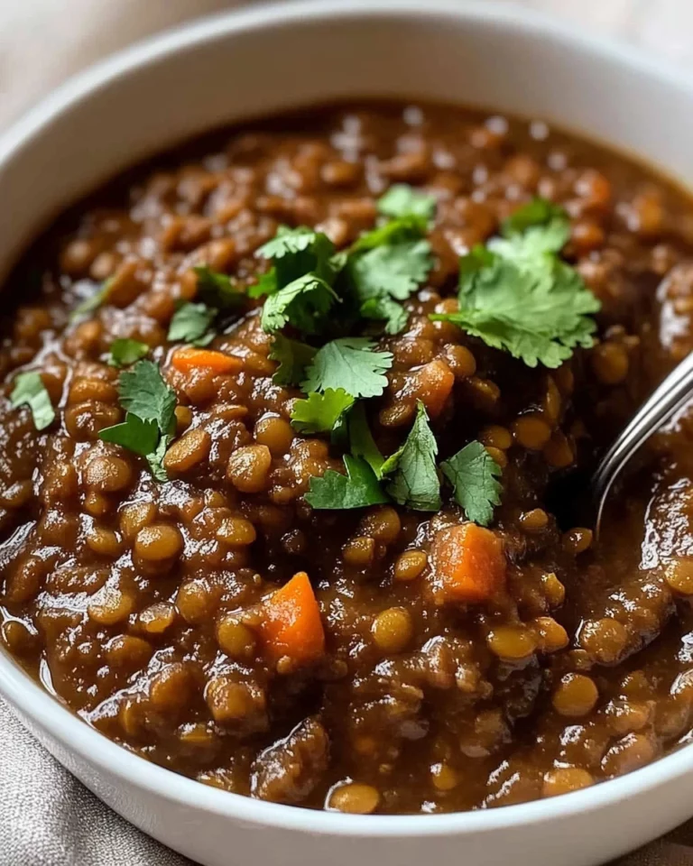 Hearty Lentil Ragout served in a rustic bowl with herbs and vegetables.