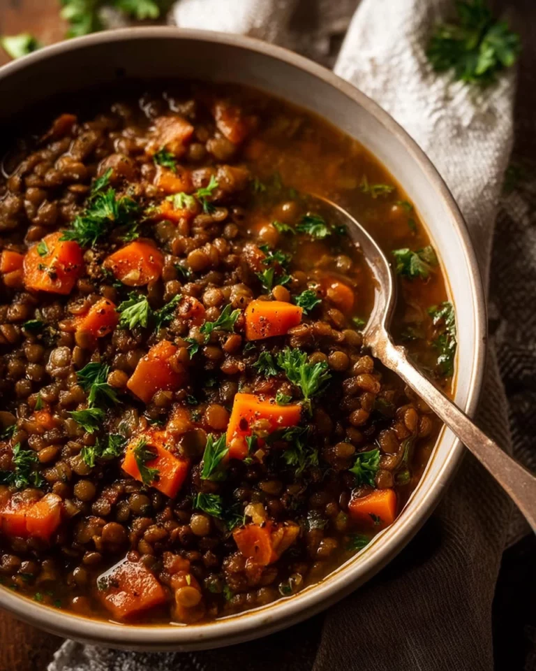 Hearty Lentil Ragout made with French Puy lentils, served warm.