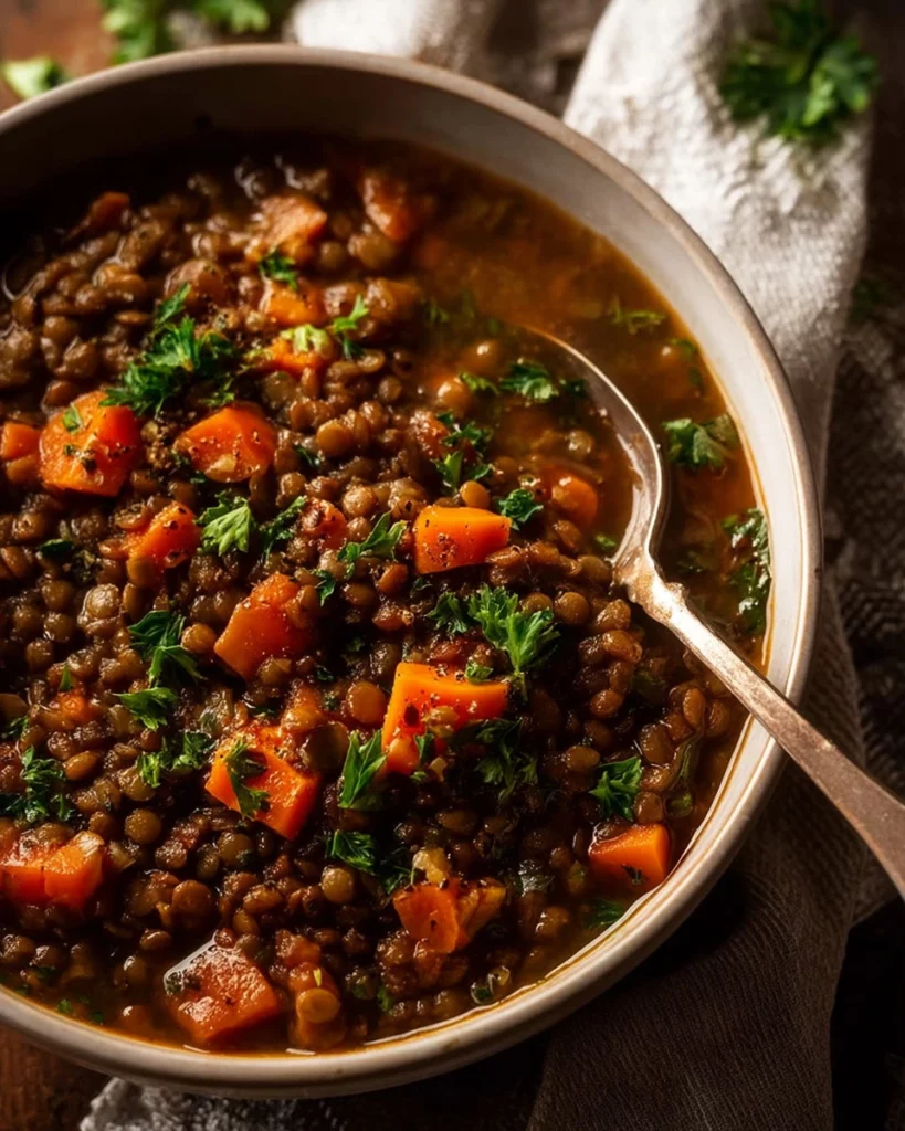 Hearty Lentil Ragout made with French Puy lentils, served warm.