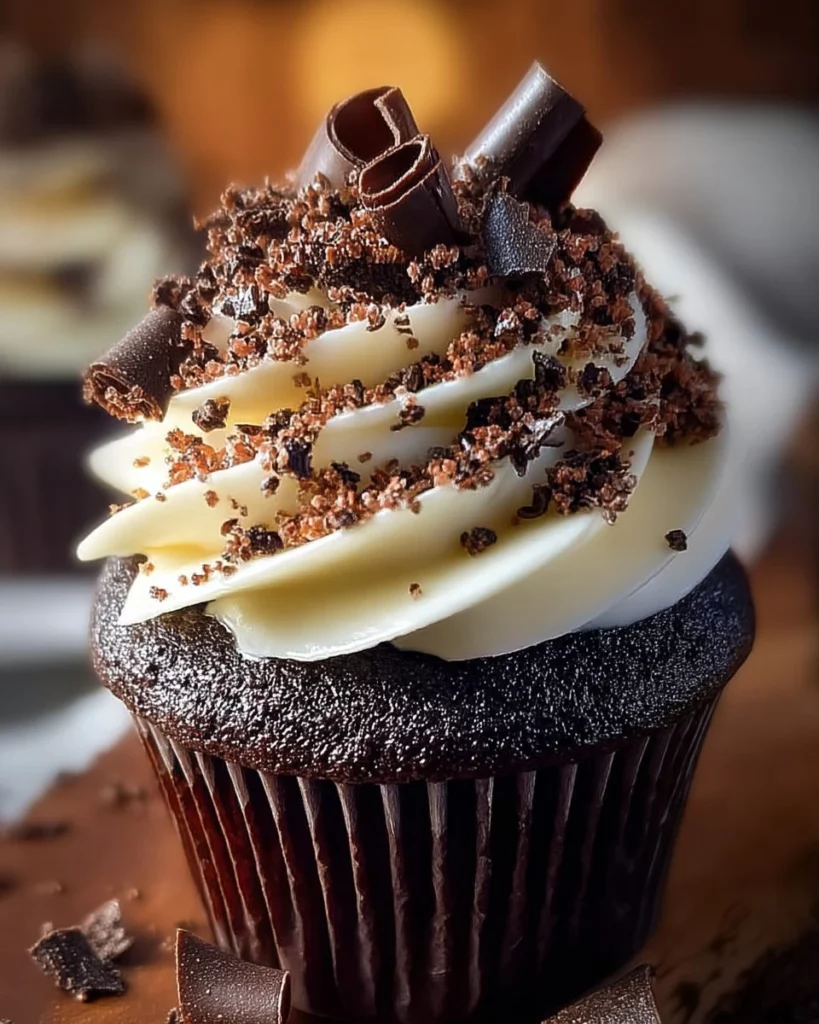 Delicious brownie cupcakes topped with chocolate frosting