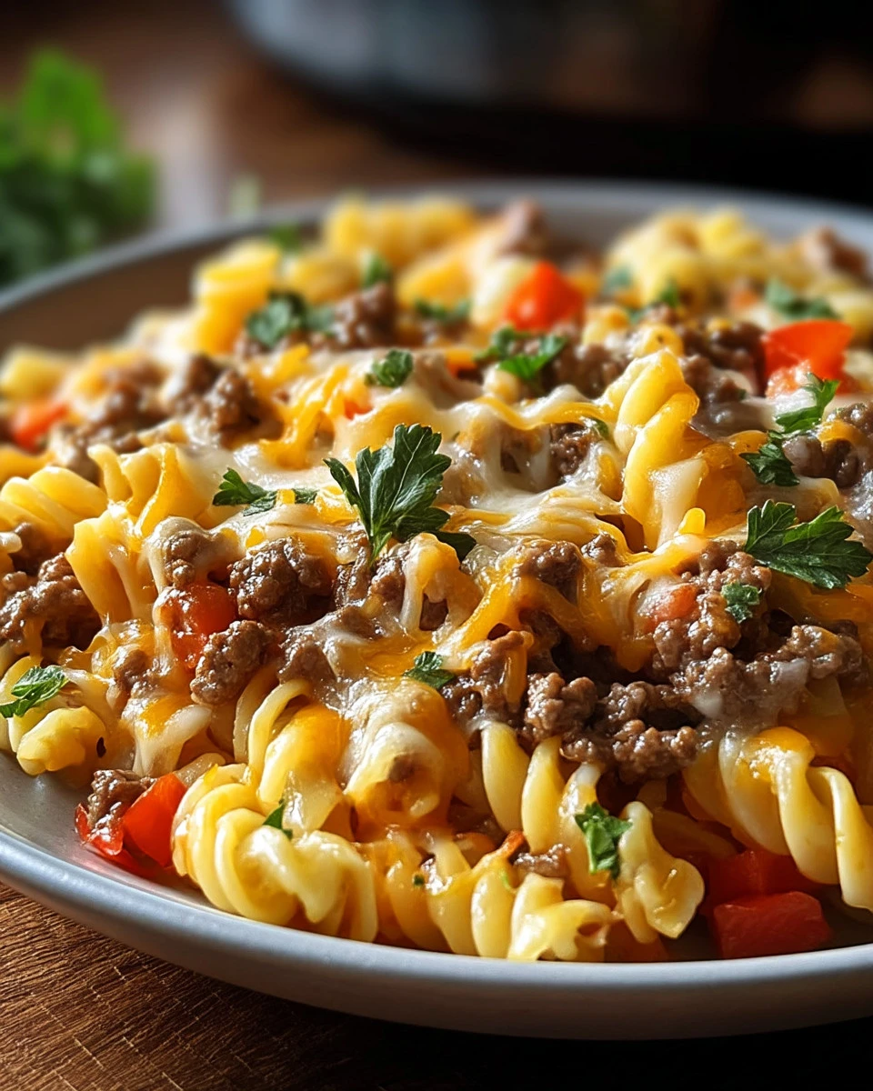 Delicious bowl of Heavenly Philly Cheese Steak Pasta garnished with herbs