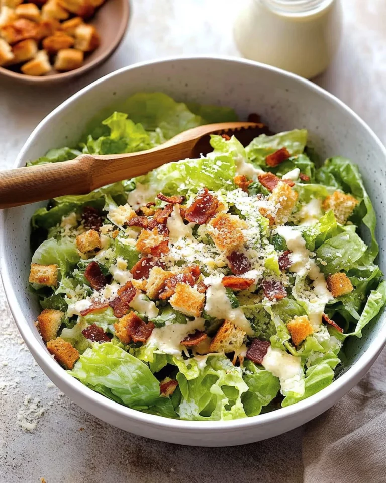 Delicious homemade Caesar salad with crisp greens and creamy dressing