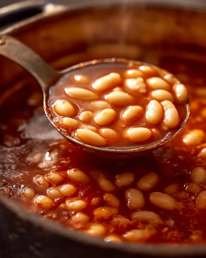 Delicious serving of homemade Heinz baked beans in a rustic bowl