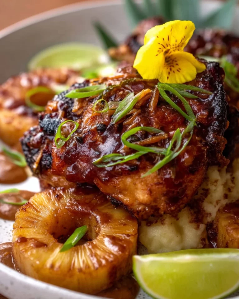 Grilled Huli Huli Chicken with savory marinade on a plate