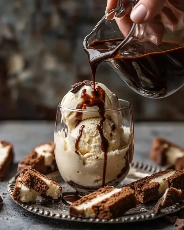 Delicious affogato with espresso poured over creamy gelato