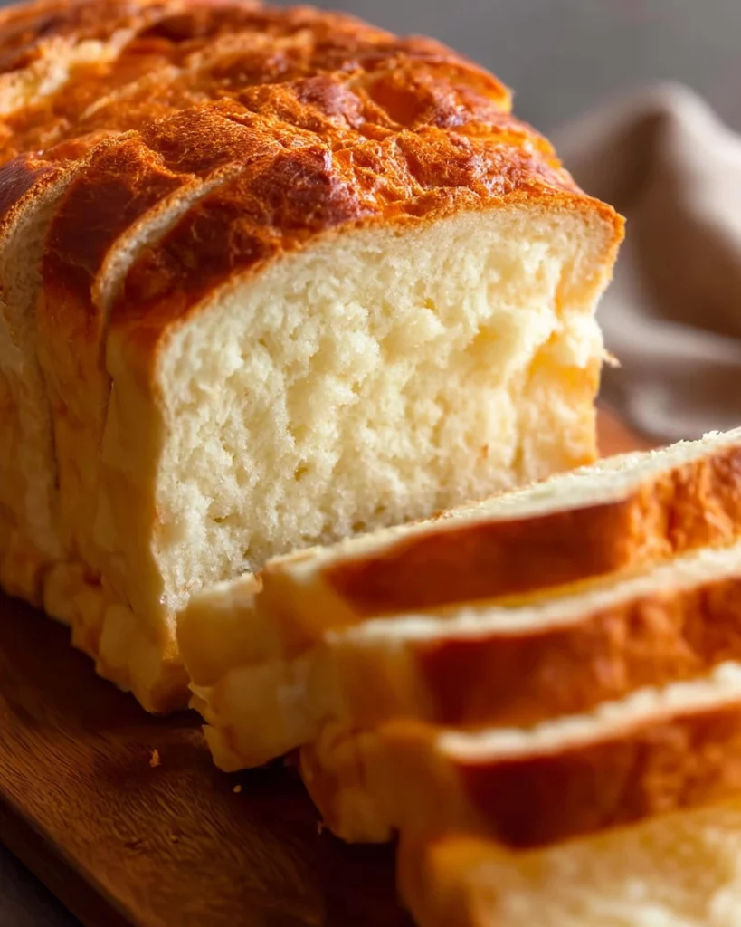 Freshly baked no-yeast sandwich bread on a cutting board
