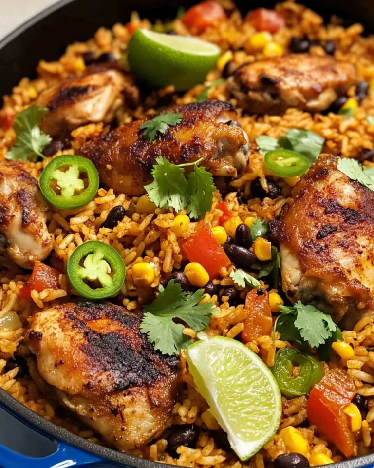 One Pot Mexican Chicken and Rice served in a bowl, garnished with fresh cilantro