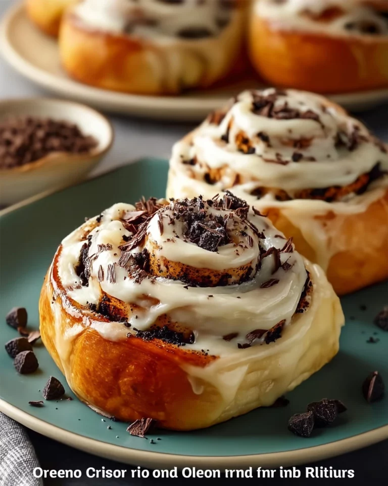 Delicious Oreo-Stuffed Cinnamon Rolls drizzled with icing on a plate