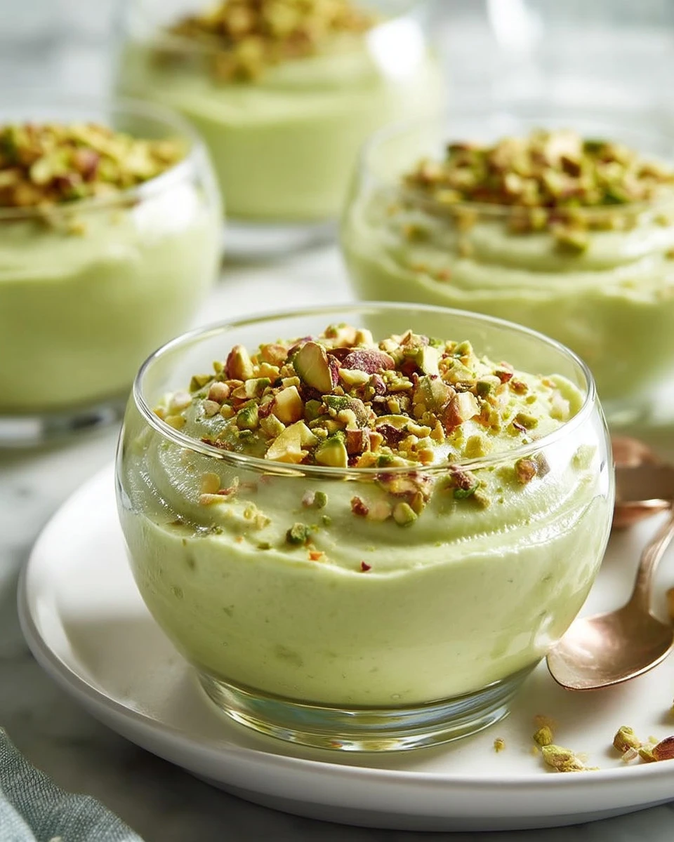 Creamy Pistachio Protein Pudding in a bowl topped with crushed pistachios