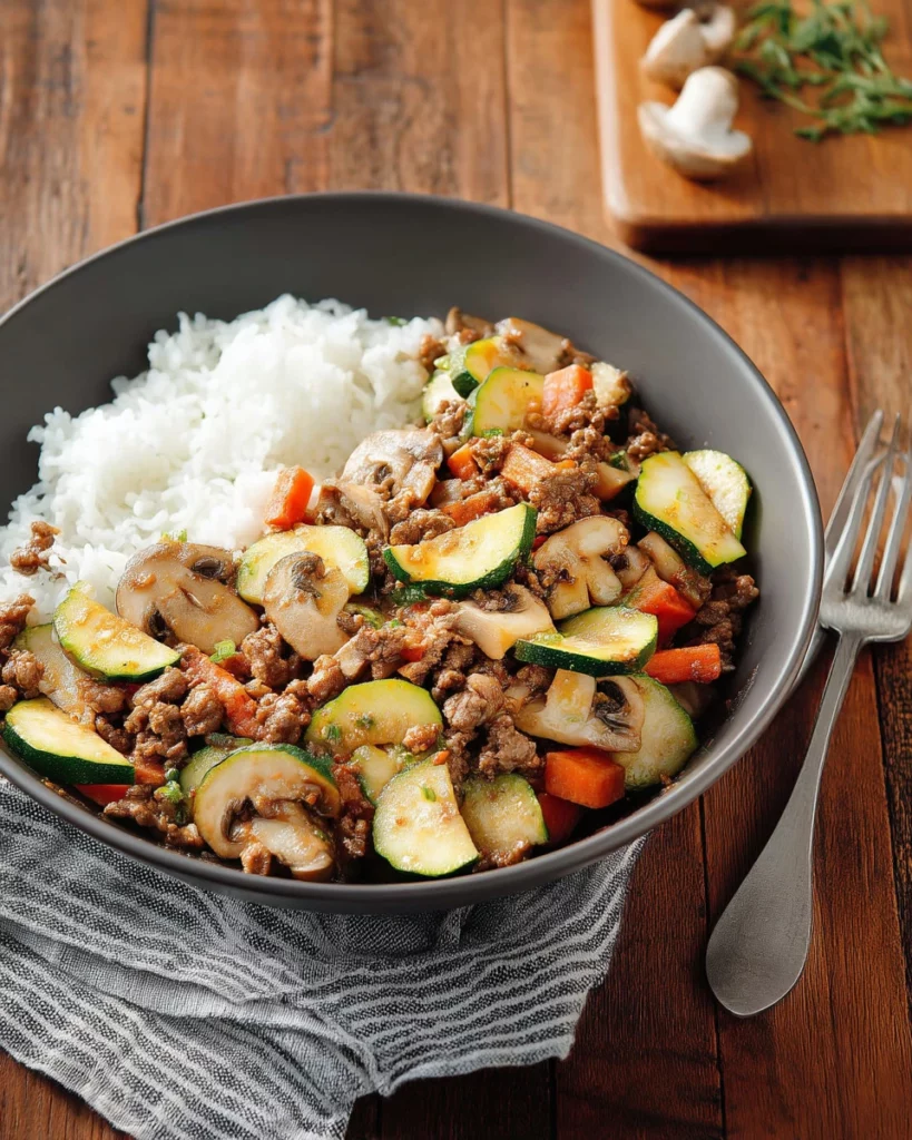 Quick and tasty ground beef stir fry with colorful vegetables