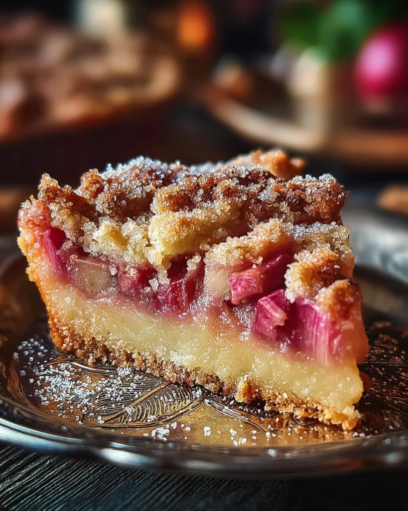 Delicious rhubarb dream bars just out of the oven, ready to enjoy.