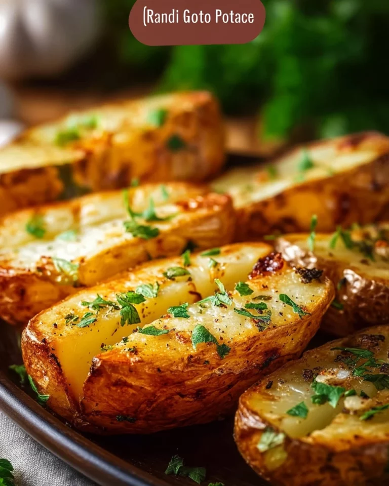 Plate of roasted garlic Idaho potatoes garnished with herbs