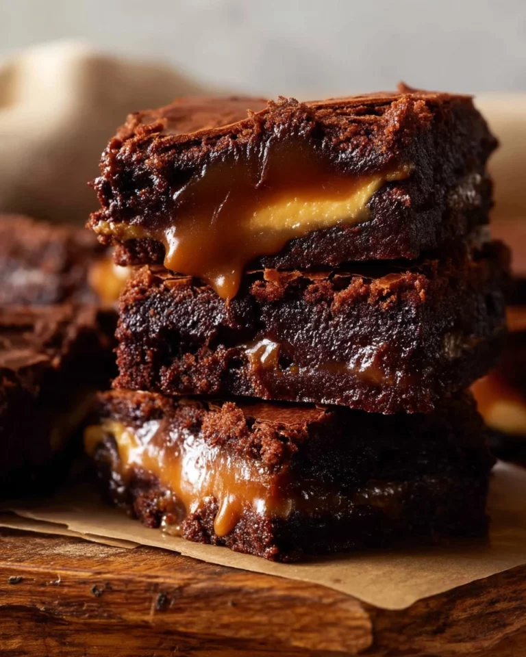 Decadent salted caramel-stuffed brownies with a rich chocolate layer.