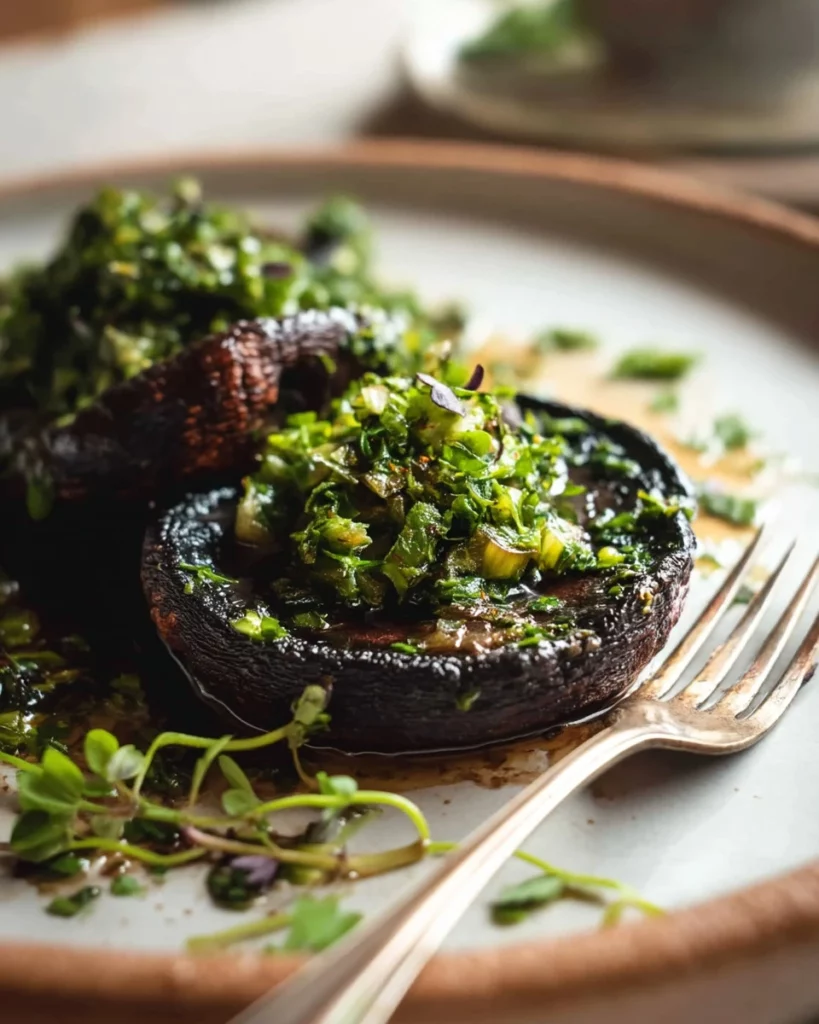 Savory roasted flat mushrooms with green onion and thyme