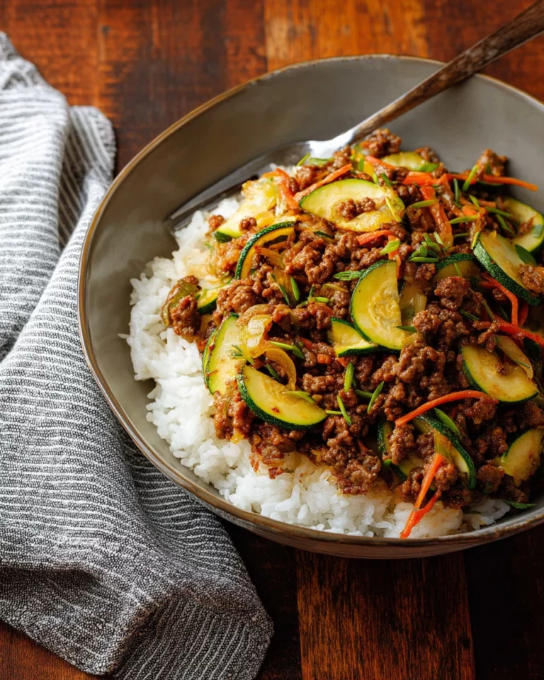 Delicious sizzling ground beef stir fry served in a colorful bowl with vegetables