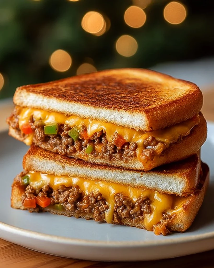 Delicious Sloppy Joe Grilled Cheese sandwich with melted cheese and savory filling