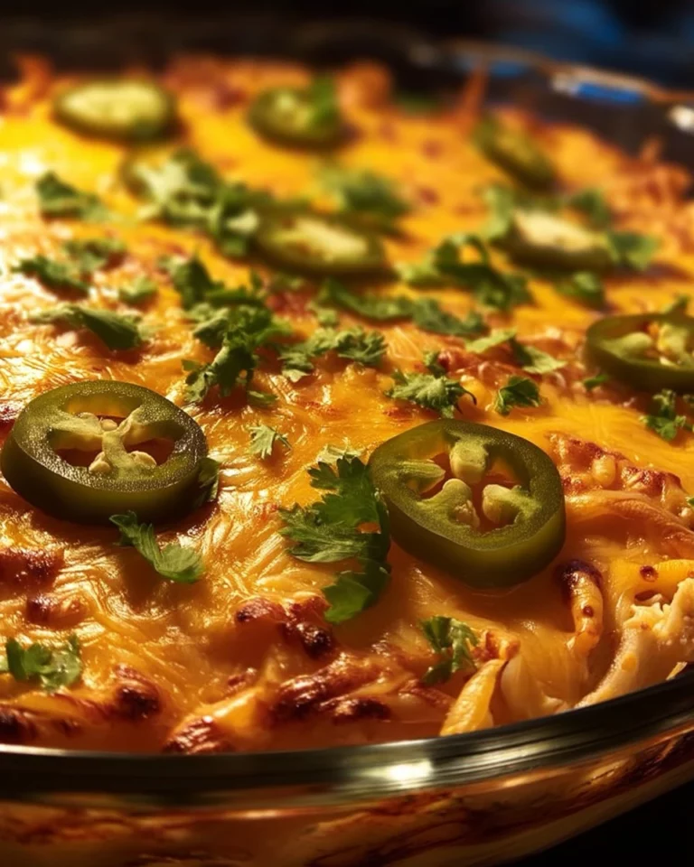 Delicious slow cooker chicken enchilada casserole topped with cheese