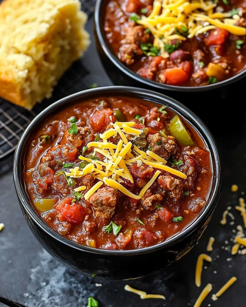 Bowl of Slow Cooker Texas Chili topped with fresh cilantro