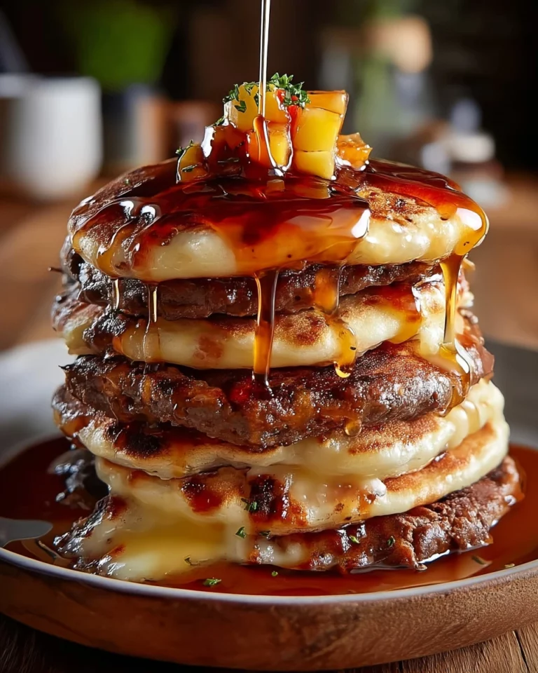Delicious Smash Burger Pancakes plated with fresh toppings.