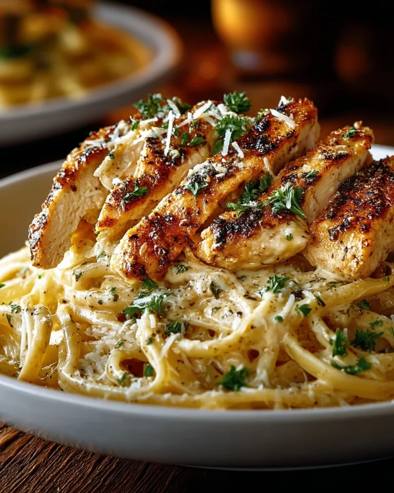 Delicious Cajun chicken and pasta dish garnished with fresh herbs