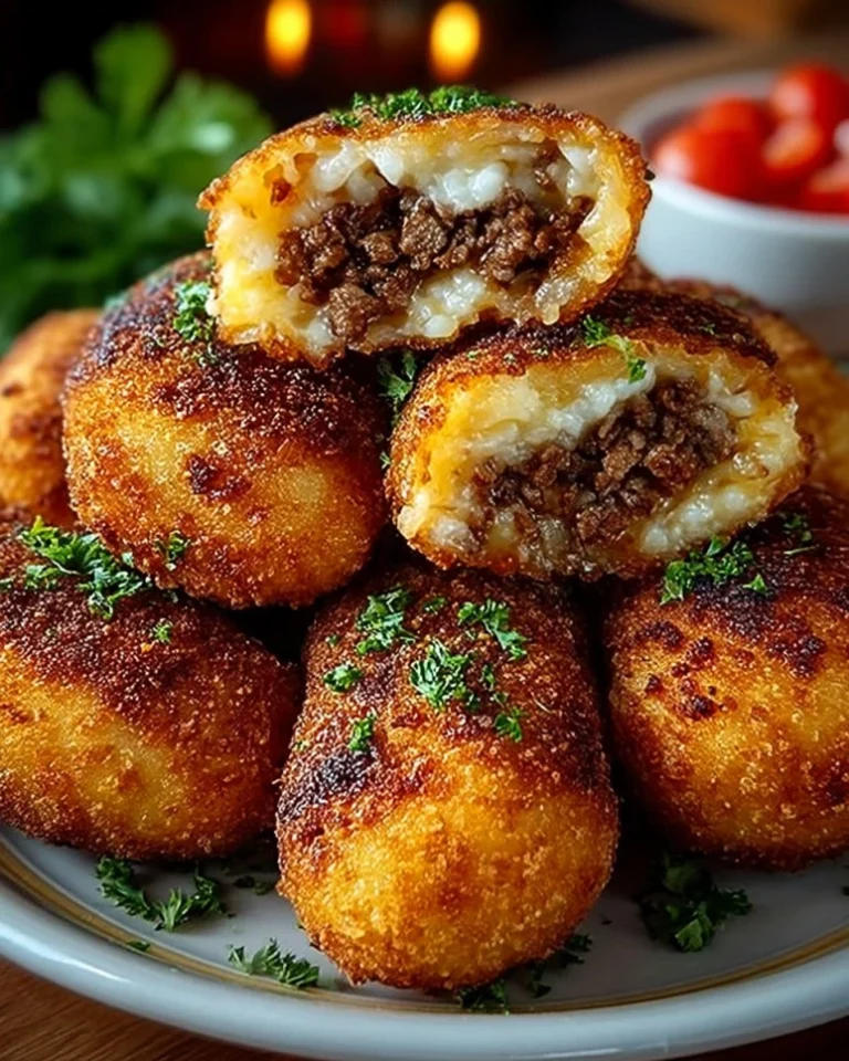 Delicious spicy garlic beef croquettes with a crispy golden crust