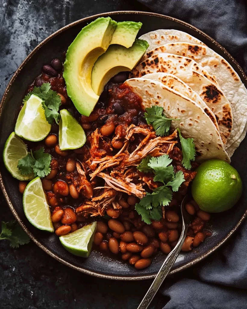 Flavorful Spicy Mexican Chipotle Pork and Beans served in a rustic bowl