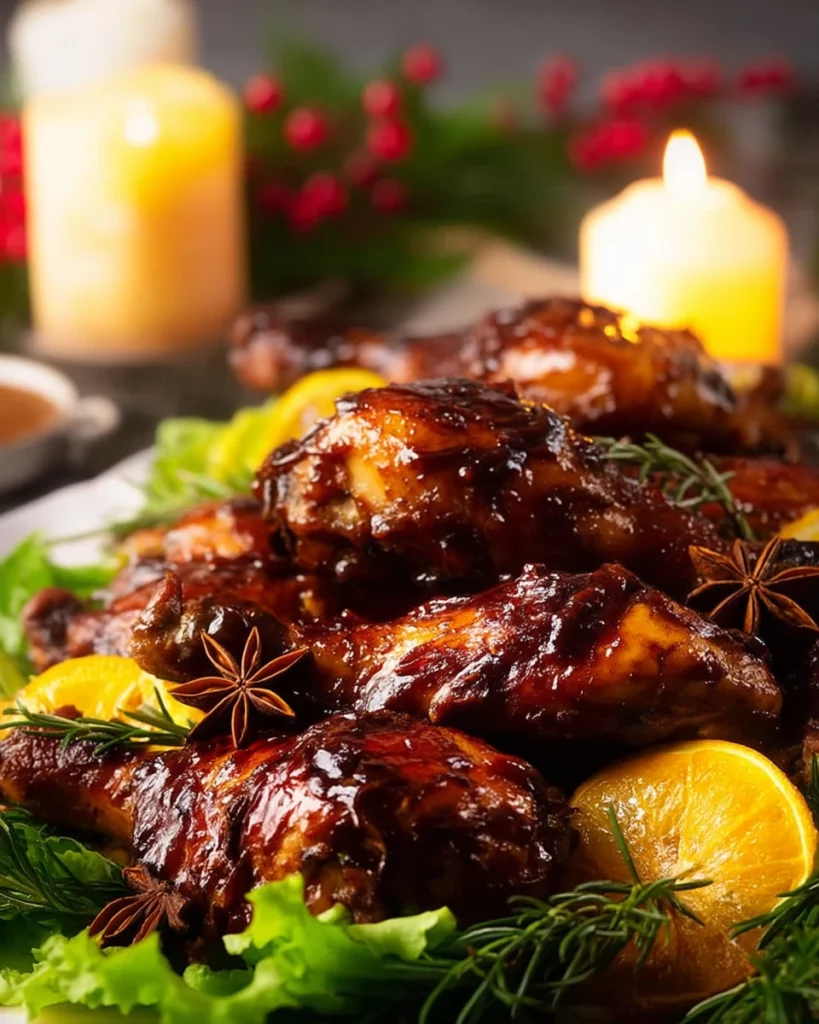 Sticky glazed Christmas chicken served with festive sides