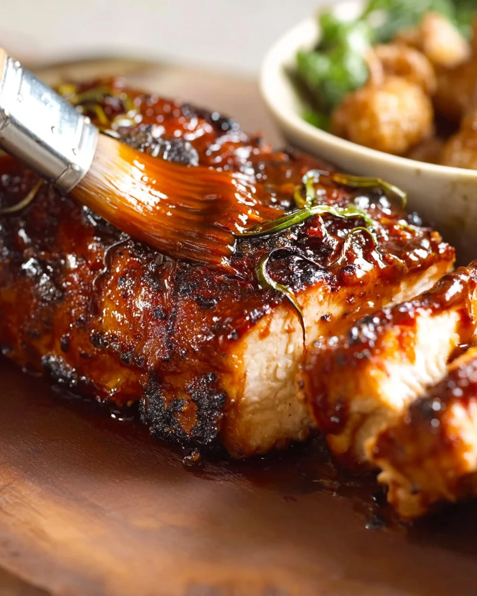 Delicious sticky grilled chicken served on a plate with herbs and spices