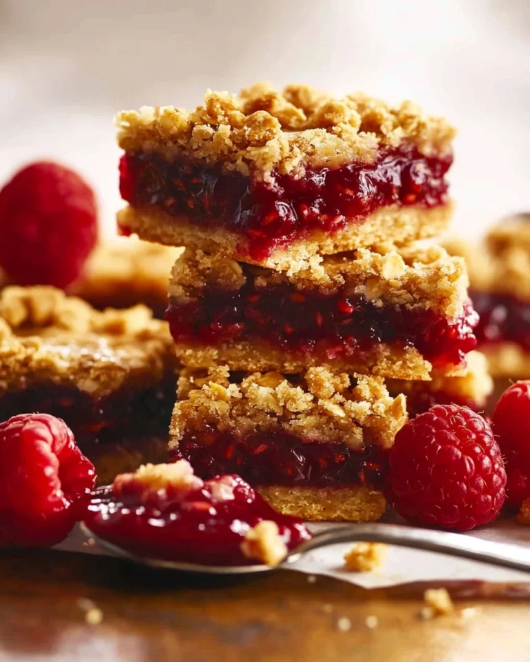 Delicious raspberry jam bars served on a white plate with fresh raspberries